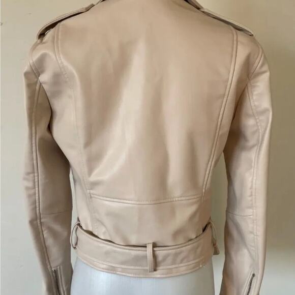 Zara Cream-Faux Leather Moto Biker Jacket NWT Women's Size Large - Picture 5 of 5